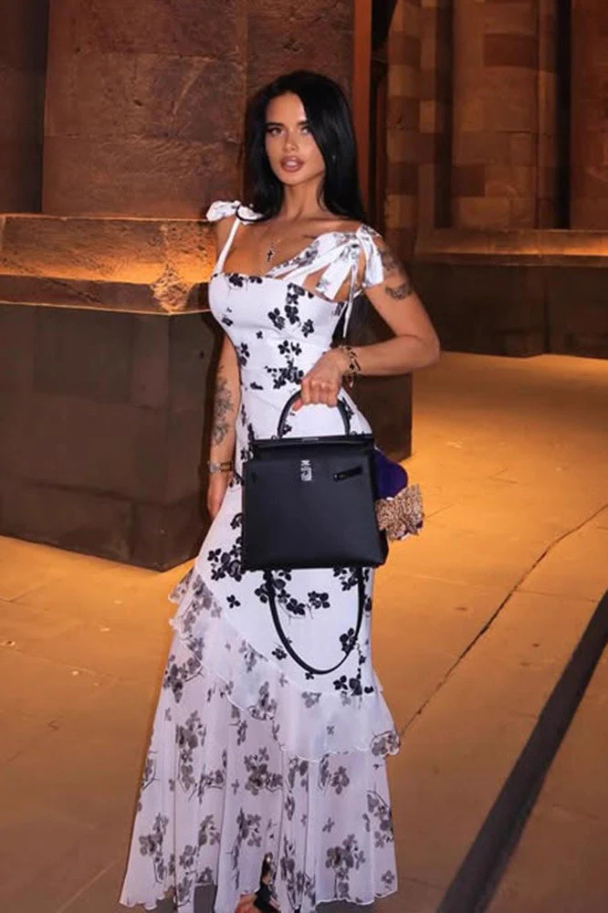 Sexy Floral Print Mesh Strapless Maxi Dress - Image 2