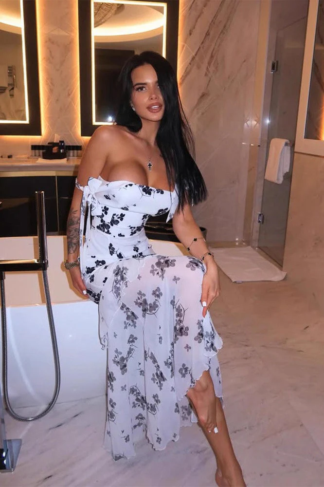 Sexy Floral Print Mesh Strapless Maxi Dress - Image 4