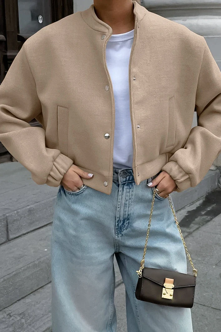 Khaki Wool Stand Collar Jacket - Image 2