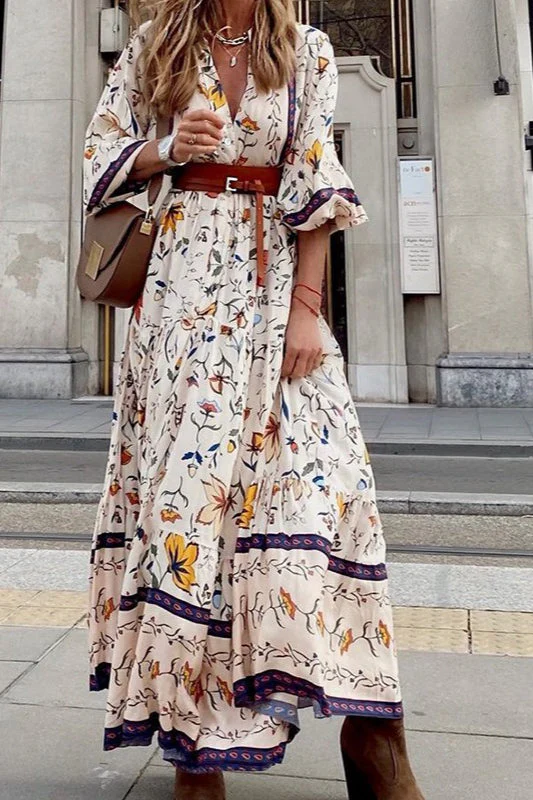 Bohemian Floral Print Long Sleeve Maxi Dress - Image 2