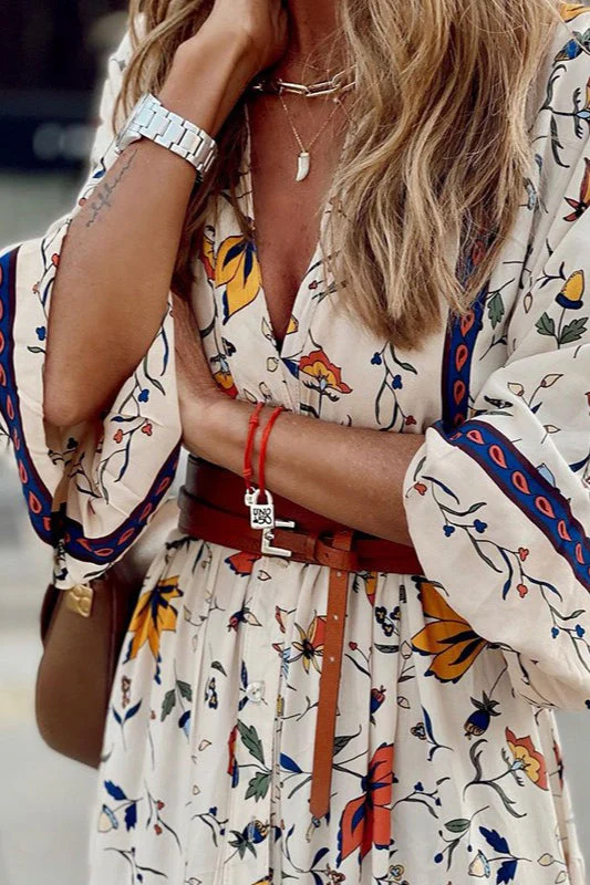 Bohemian Floral Print Long Sleeve Maxi Dress - Image 3