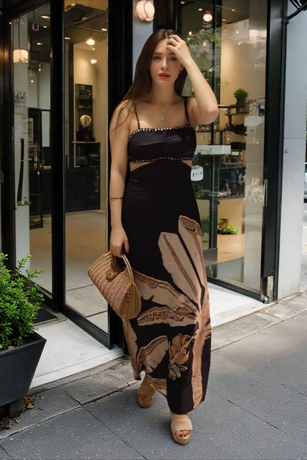 Casual Backless Tie Floral Print Maxi Dress - Image 2