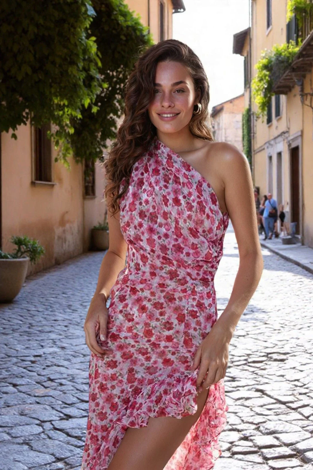 Sexy Asymmetric Ruffle Floral Print Maxi Dress - Image 3