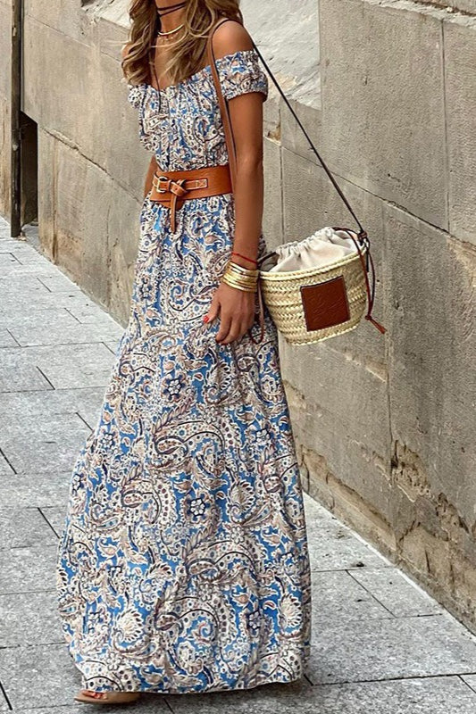 Bohemian Off-shoulder Short Sleeve Maxi Dress - Image 2