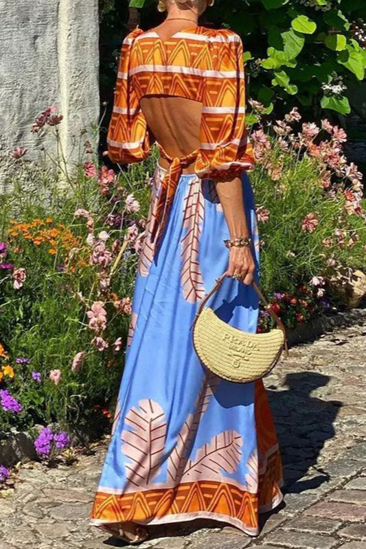 Sexy Floral Print Backless Bohemian Maxi Dress - Image 2