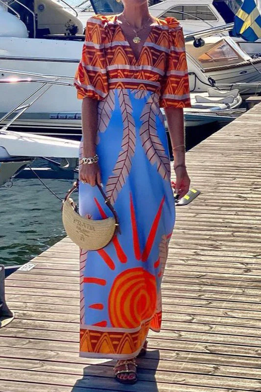 Sexy Floral Print Backless Bohemian Maxi Dress - Image 3