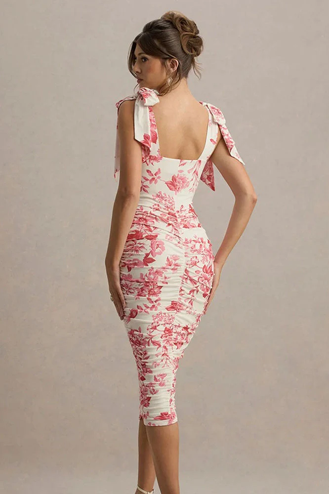 Vintage Floral Print Ruched Maxi Dress - Image 2