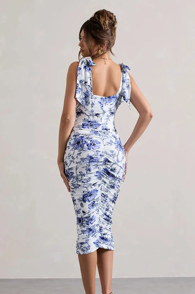 Vintage Floral Print Ruched Maxi Dress - Image 5