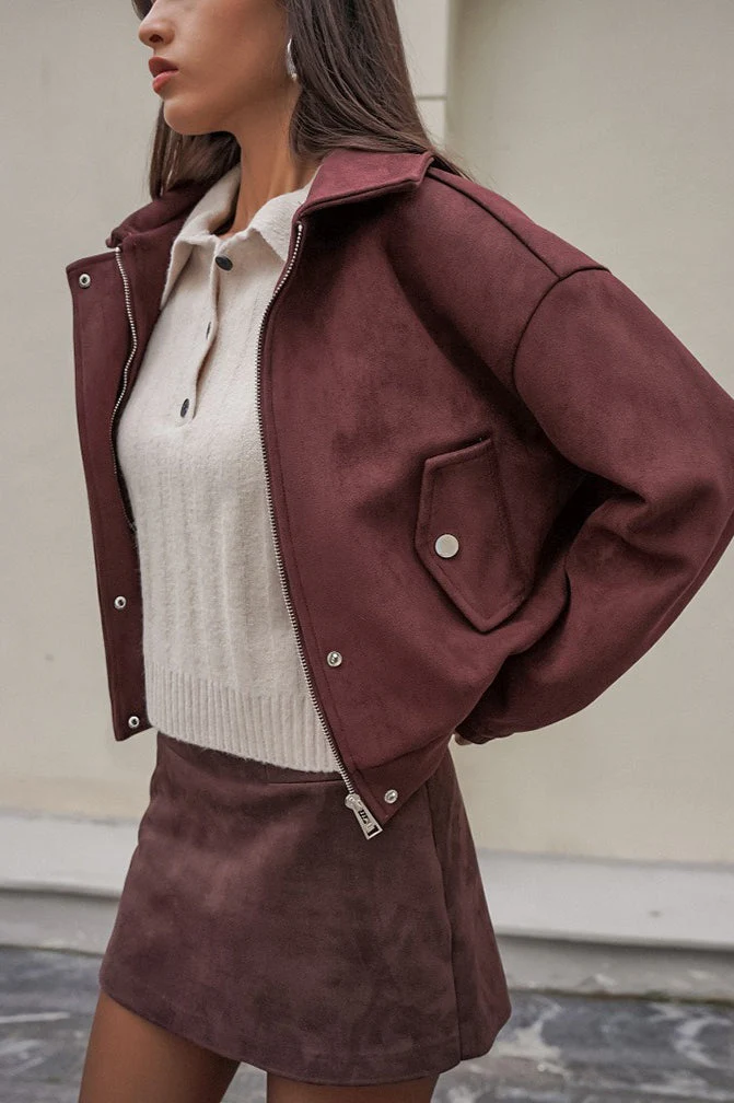 Loose Fit Red-Brown Suede Jacket - Image 2