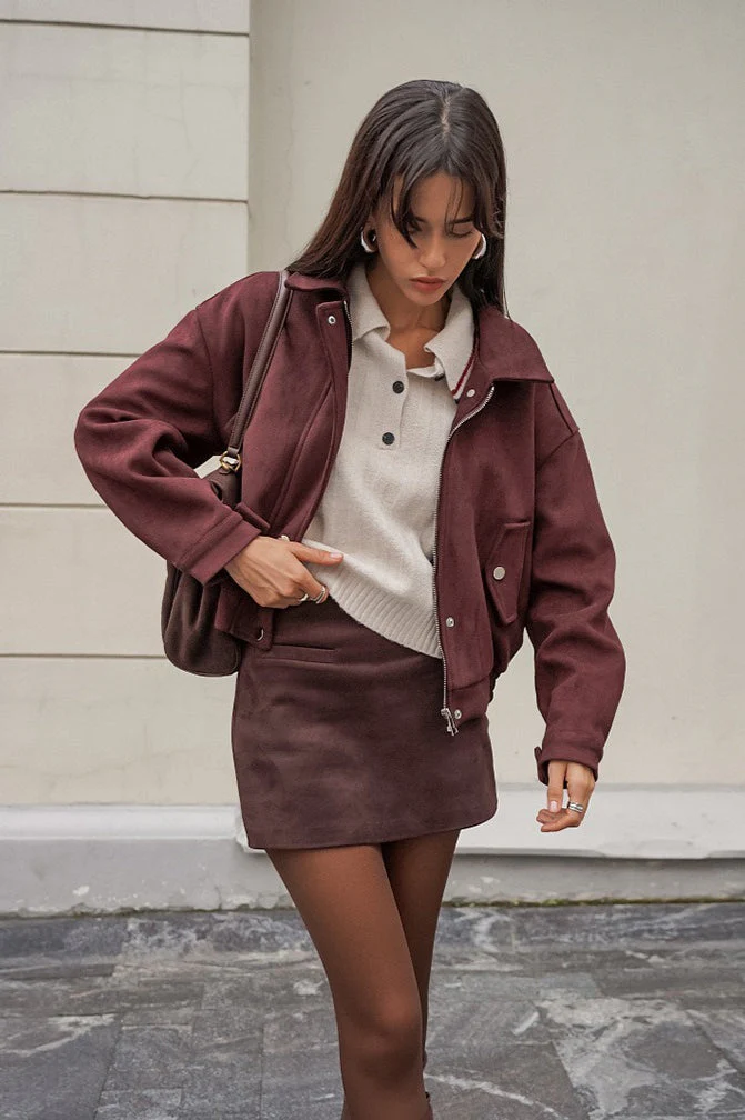 Loose Fit Red-Brown Suede Jacket - Image 3