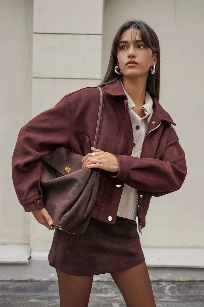 Loose Fit Red-Brown Suede Jacket - Image 4
