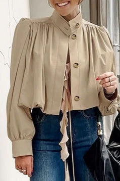 Loose Fit Khaki Puff Sleeve Jacket - Image 3