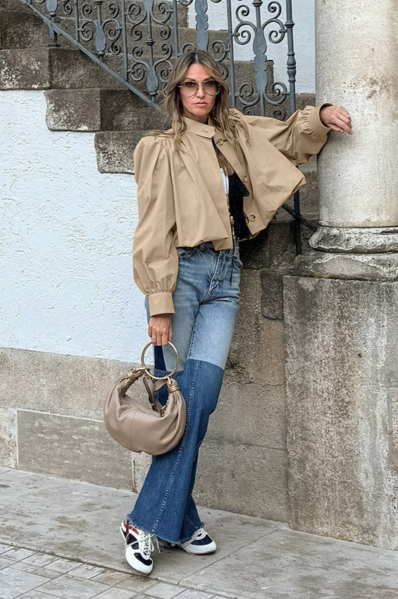Loose Fit Khaki Puff Sleeve Jacket - Image 4