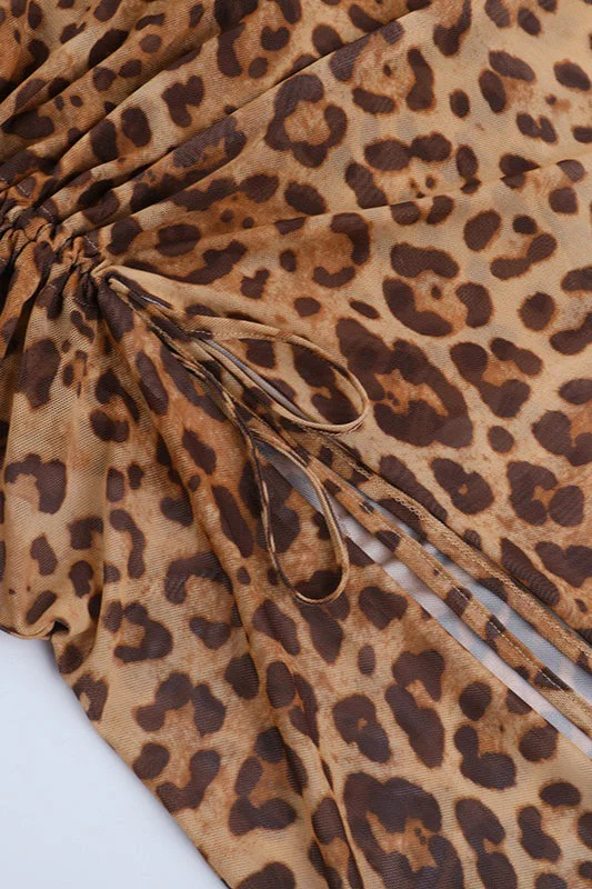 Leopard Print Halter Split Cutout Maxi Dress - Image 3