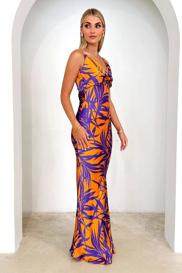 Sexy Purple Floral Print V-neck Slim Maxi Dress - Image 2