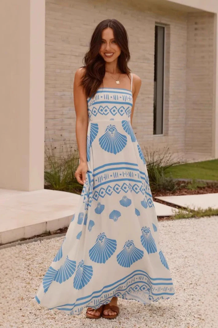 Shell Print High Waist Flowy Cami Maxi Dress - Image 2