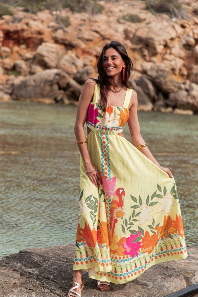 Elegant Floral Print Cutout Tie Maxi Dress - Image 2