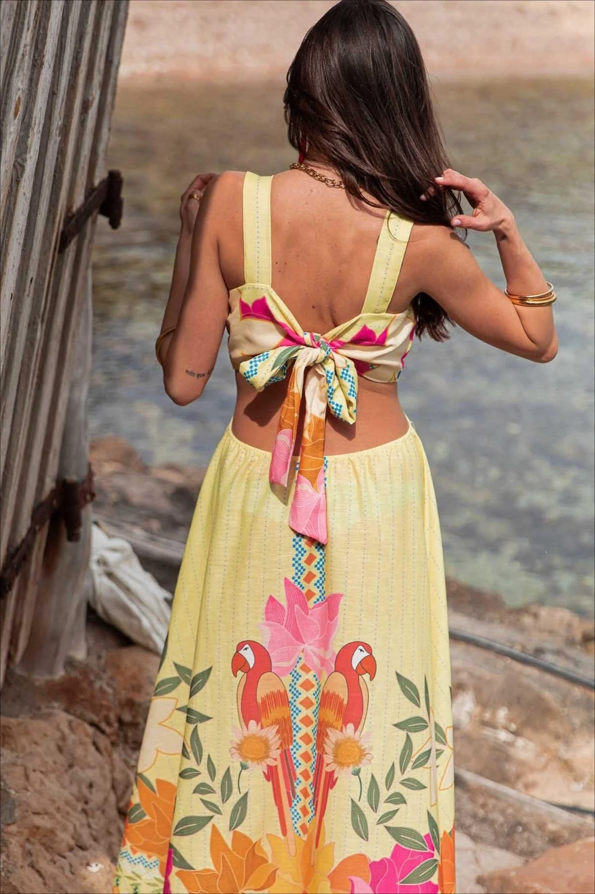 Elegant Floral Print Cutout Tie Maxi Dress - Image 4