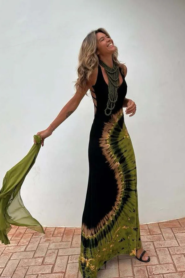 Floral Print Backless Tie Slim Fit Maxi Dress - Image 3