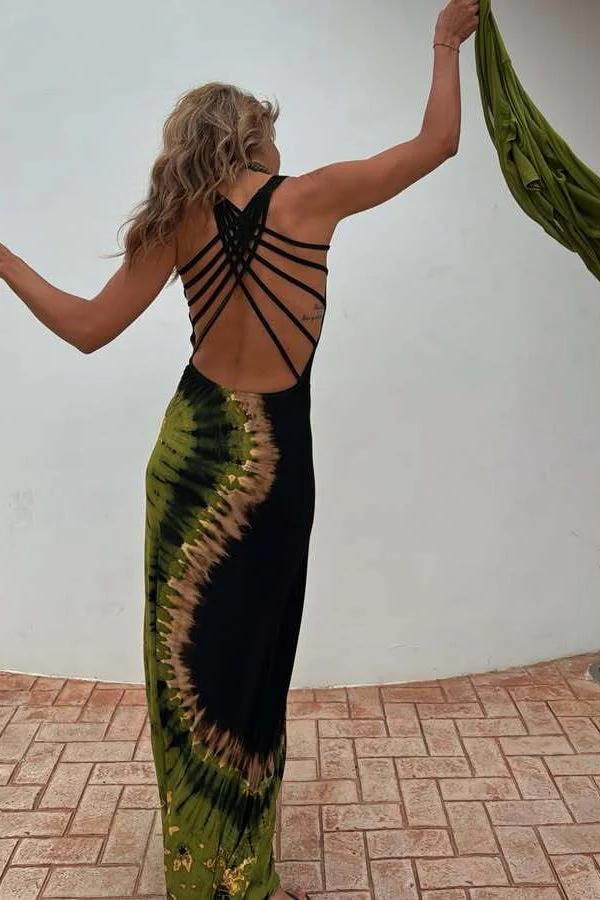 Floral Print Backless Tie Slim Fit Maxi Dress - Image 4