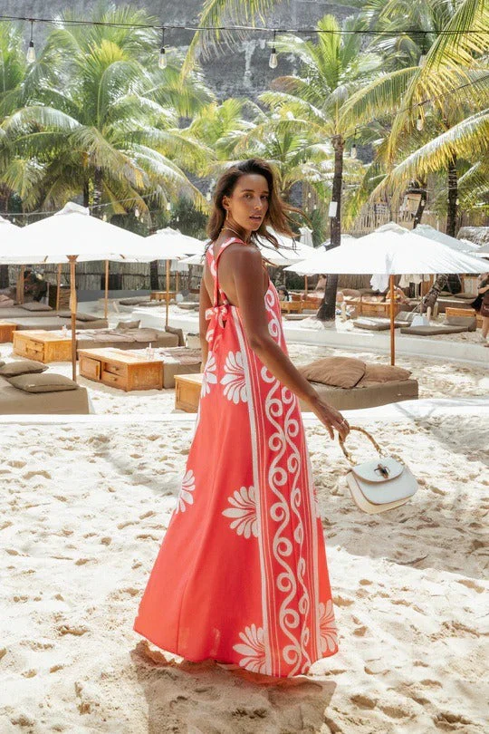 Off-shoulder Floral Print A-line Cami Maxi Dress - Image 3