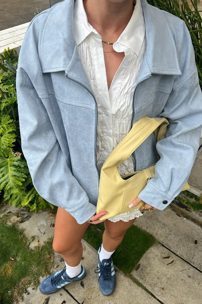 Casual Blue Suede Jacket - Image 2