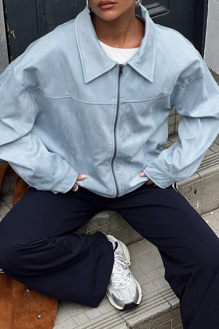 Casual Blue Suede Jacket - Image 3