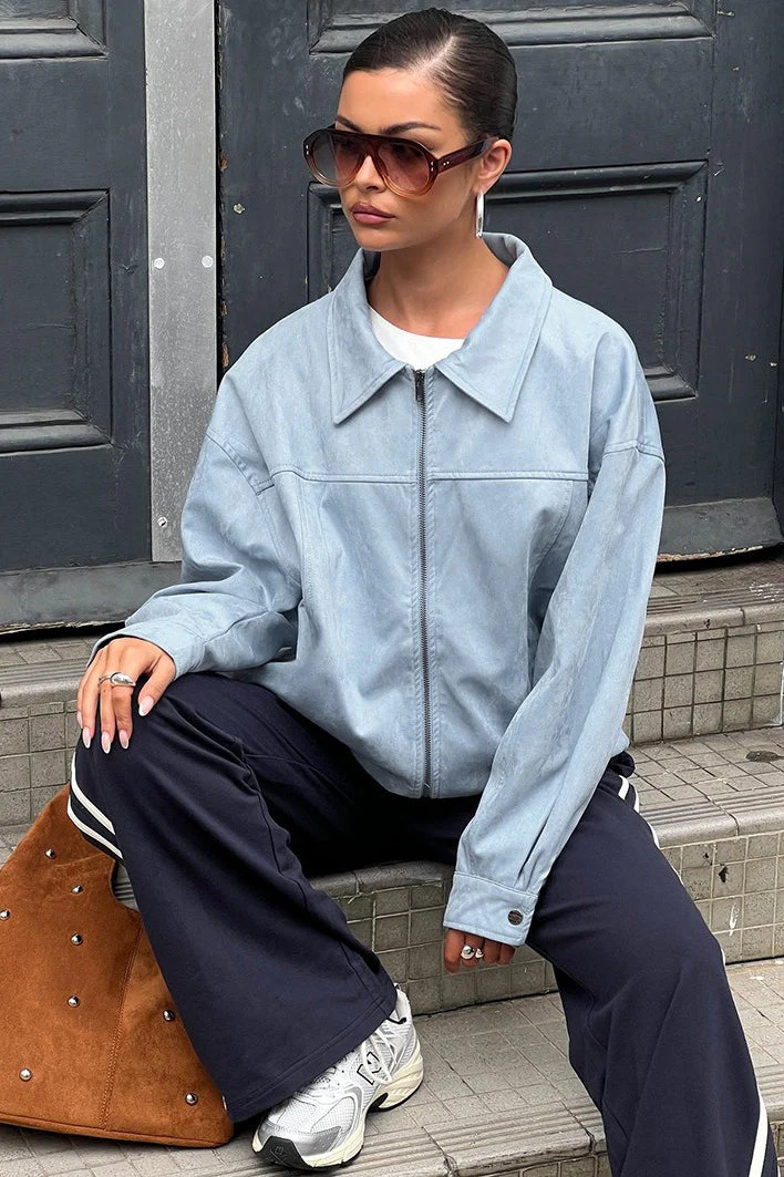 Casual Blue Suede Jacket - Image 4