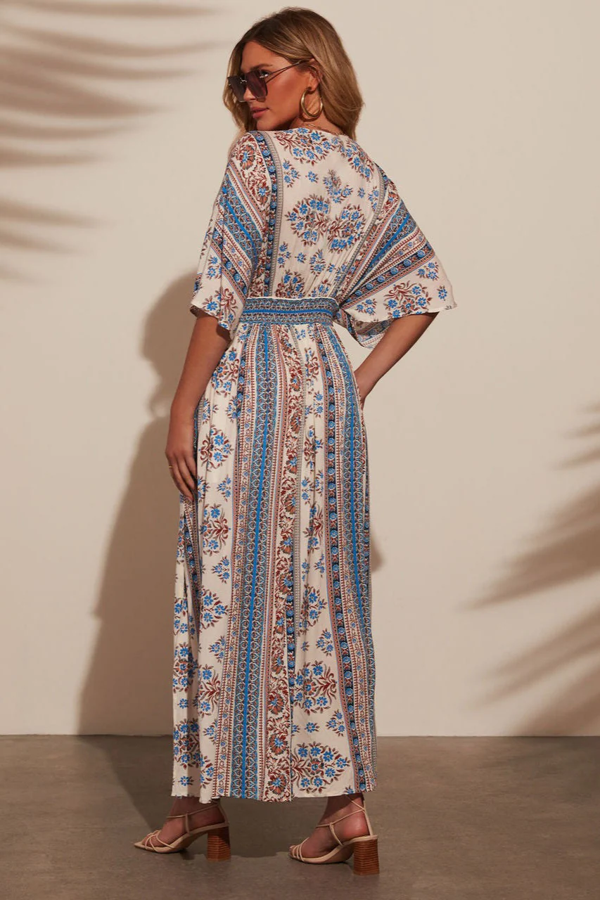 Floral Print V-neck Short Sleeve Maxi Dress - Image 2