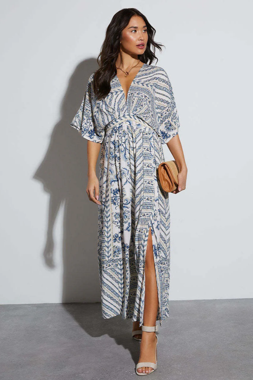 Floral Print V-neck Short Sleeve Maxi Dress - Image 5