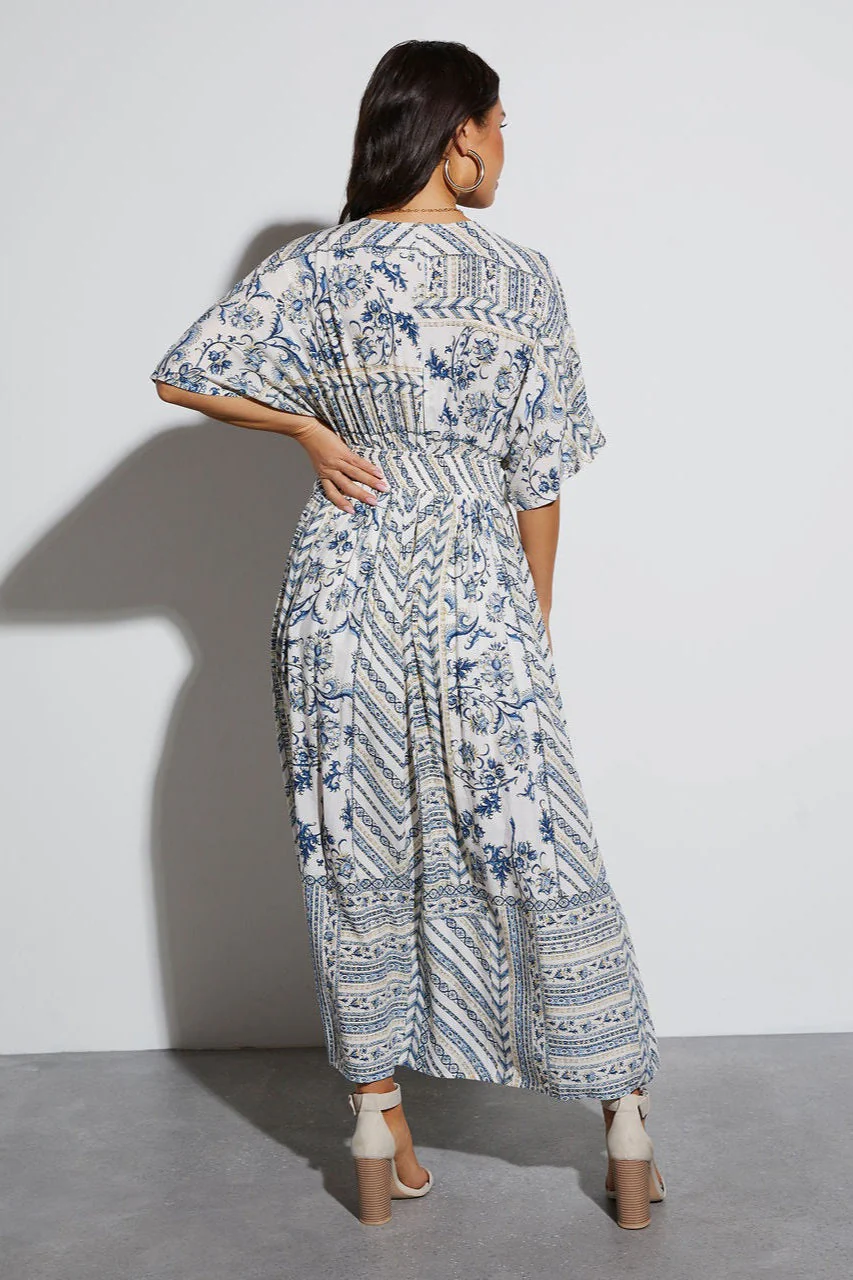 Floral Print V-neck Short Sleeve Maxi Dress - Image 6