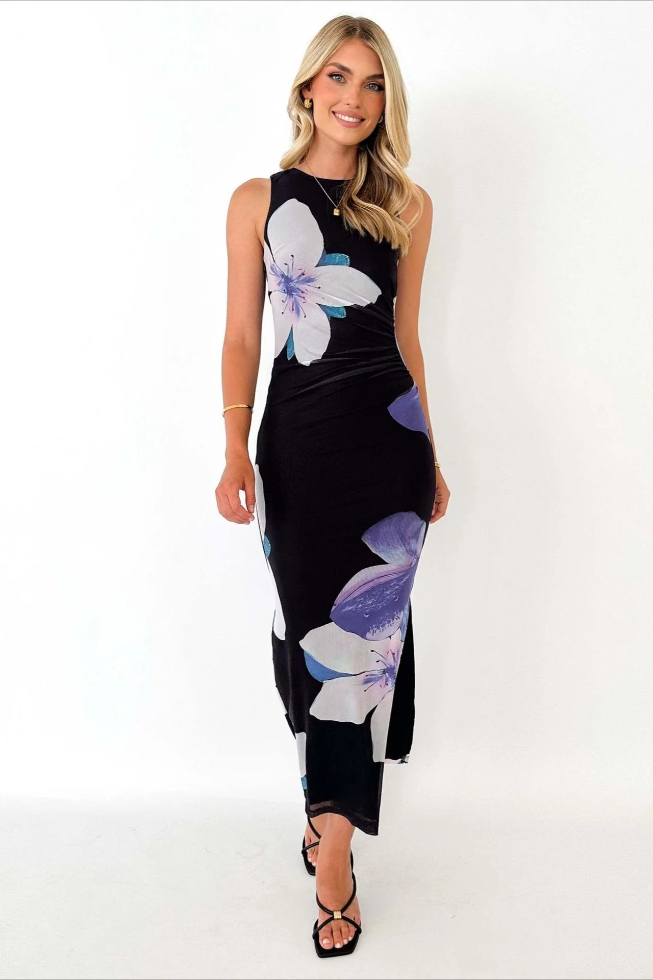 Elegant Floral Print Waist Slimming Maxi Dress - Image 4