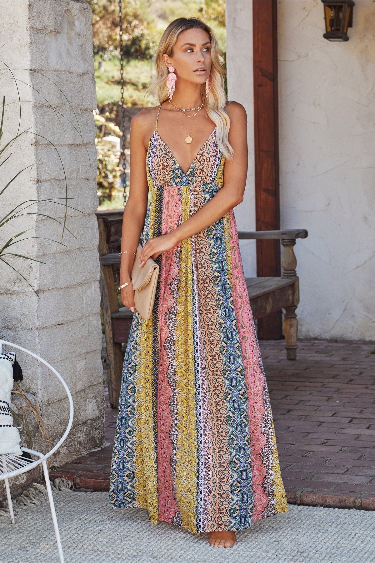 Sexy V-neck Backless Floral Print Cami Maxi Dress - Image 2