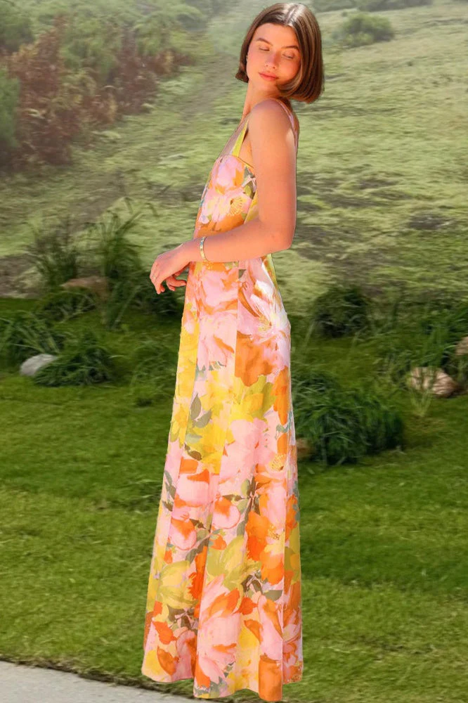 Floral Print Sleeveless Holiday Flowy Maxi Dress - Image 2