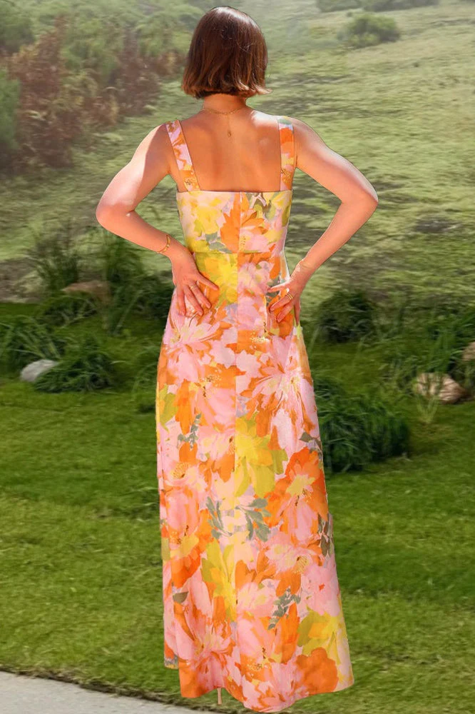Floral Print Sleeveless Holiday Flowy Maxi Dress - Image 3