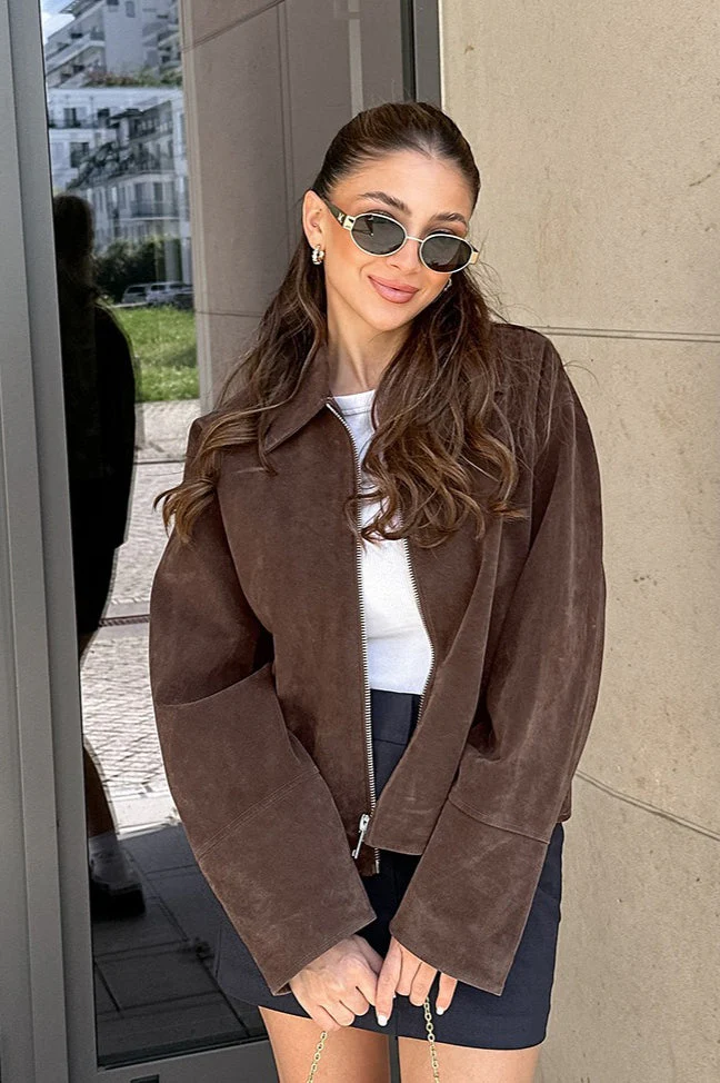 Loose Fit Brown Suede Jacket - Image 2