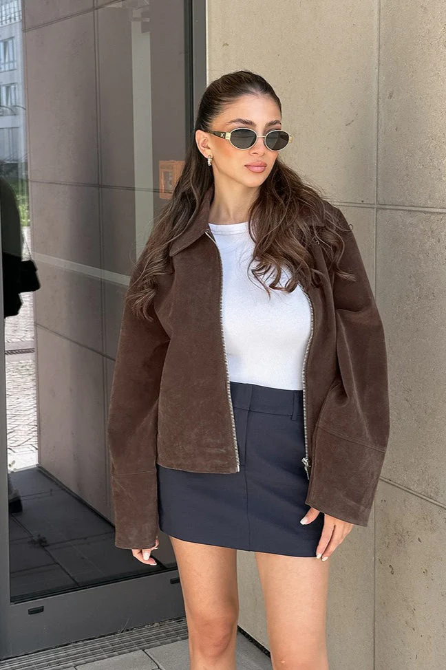 Loose Fit Brown Suede Jacket - Image 3