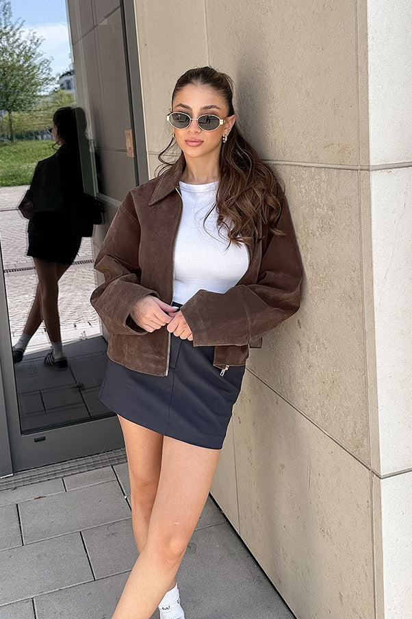Loose Fit Brown Suede Jacket - Image 4
