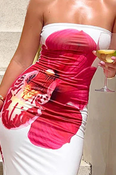 Sexy Floral Print Strapless Bodycon Maxi Dress - Image 3