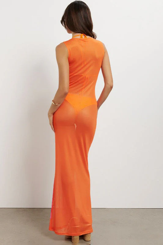 Floral Print Sleeveless Mesh Bodycon Maxi Dress - Image 3