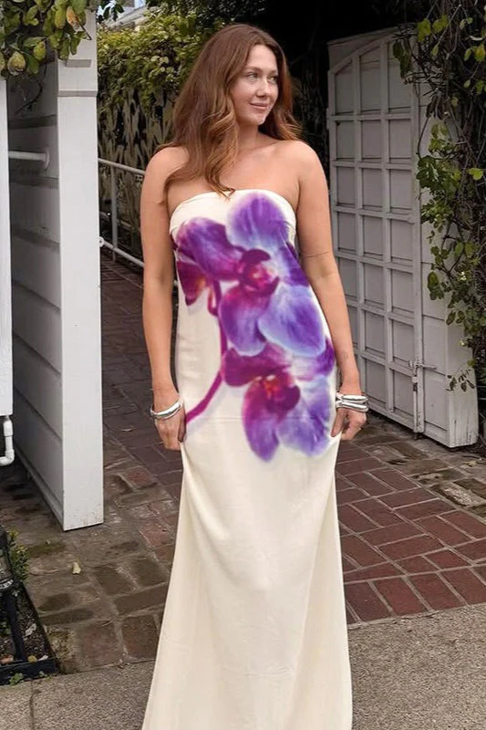 Sexy Color-block Floral Print Strapless Midi Dress - Image 2