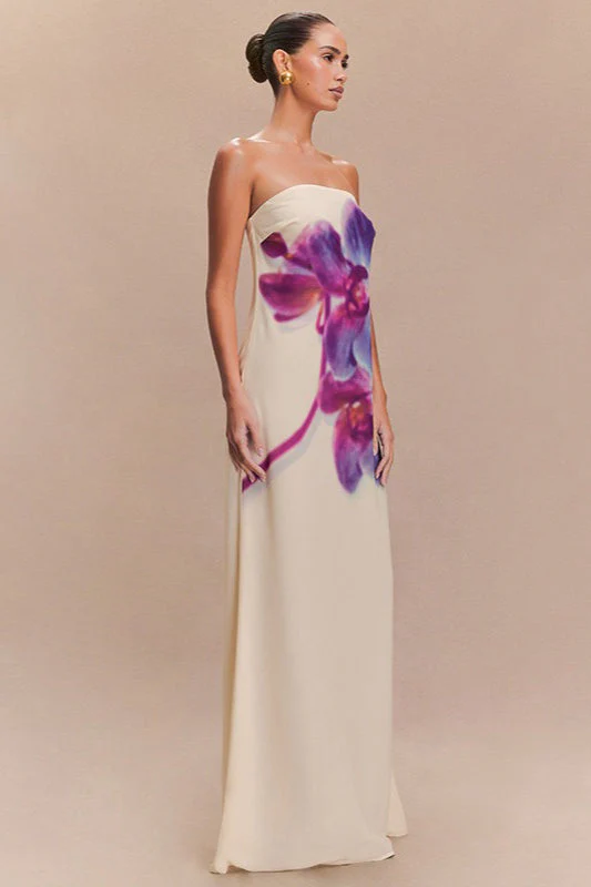 Sexy Color-block Floral Print Strapless Midi Dress - Image 3