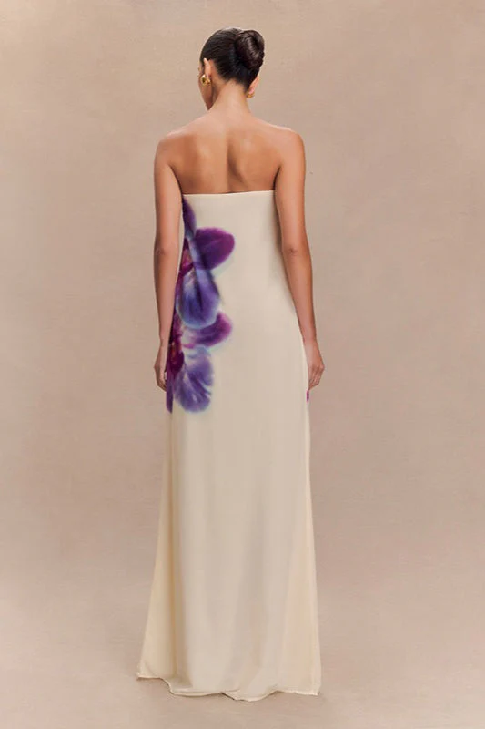 Sexy Color-block Floral Print Strapless Midi Dress - Image 4