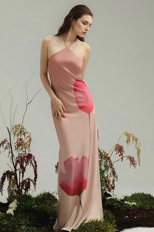 Floral Print Halter Backless High Waist Maxi Dress - Image 2
