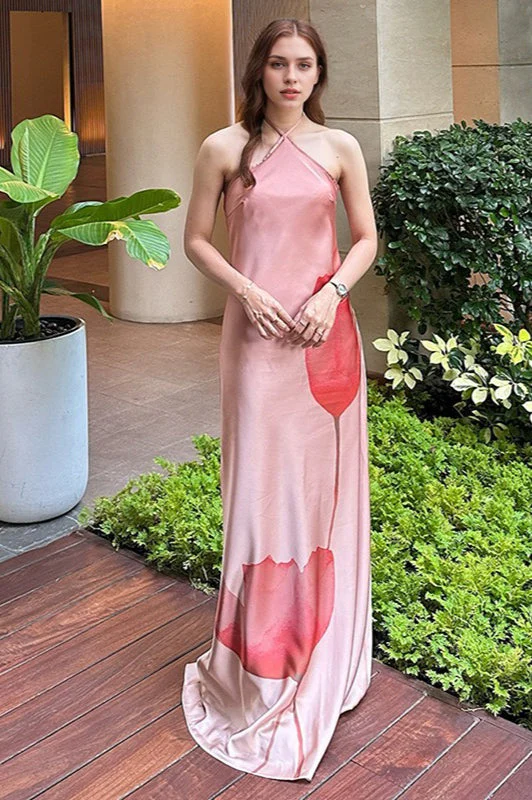 Floral Print Halter Backless High Waist Maxi Dress - Image 3