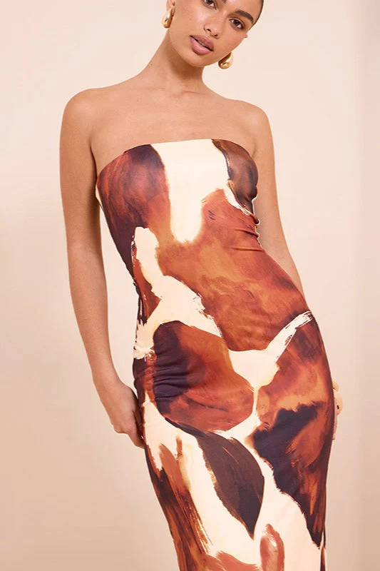 Abstract Print Off-shoulder Strapless Bodycon Maxi Dress - Image 2