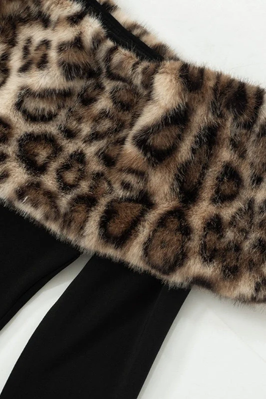 Sexy Off-shoulder Leopard Print Fur Trim Bodycon Maxi Dress - Image 4