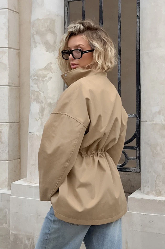 Khaki Drawstring Trench Jacket - Image 3