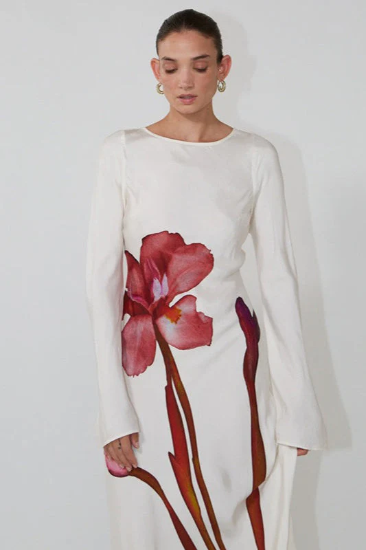 Elegant Long Sleeve Floral Print Backless Maxi Dress - Image 4