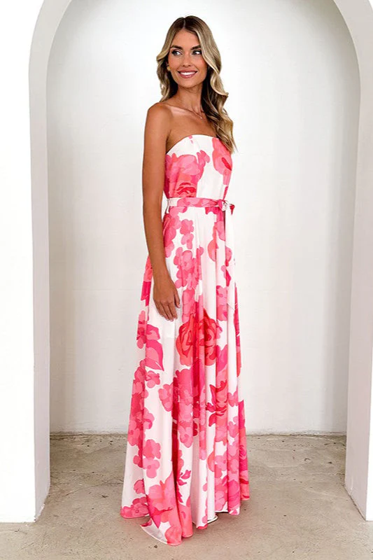 Colorful Print Strapless Tie Maxi Dress - Image 2